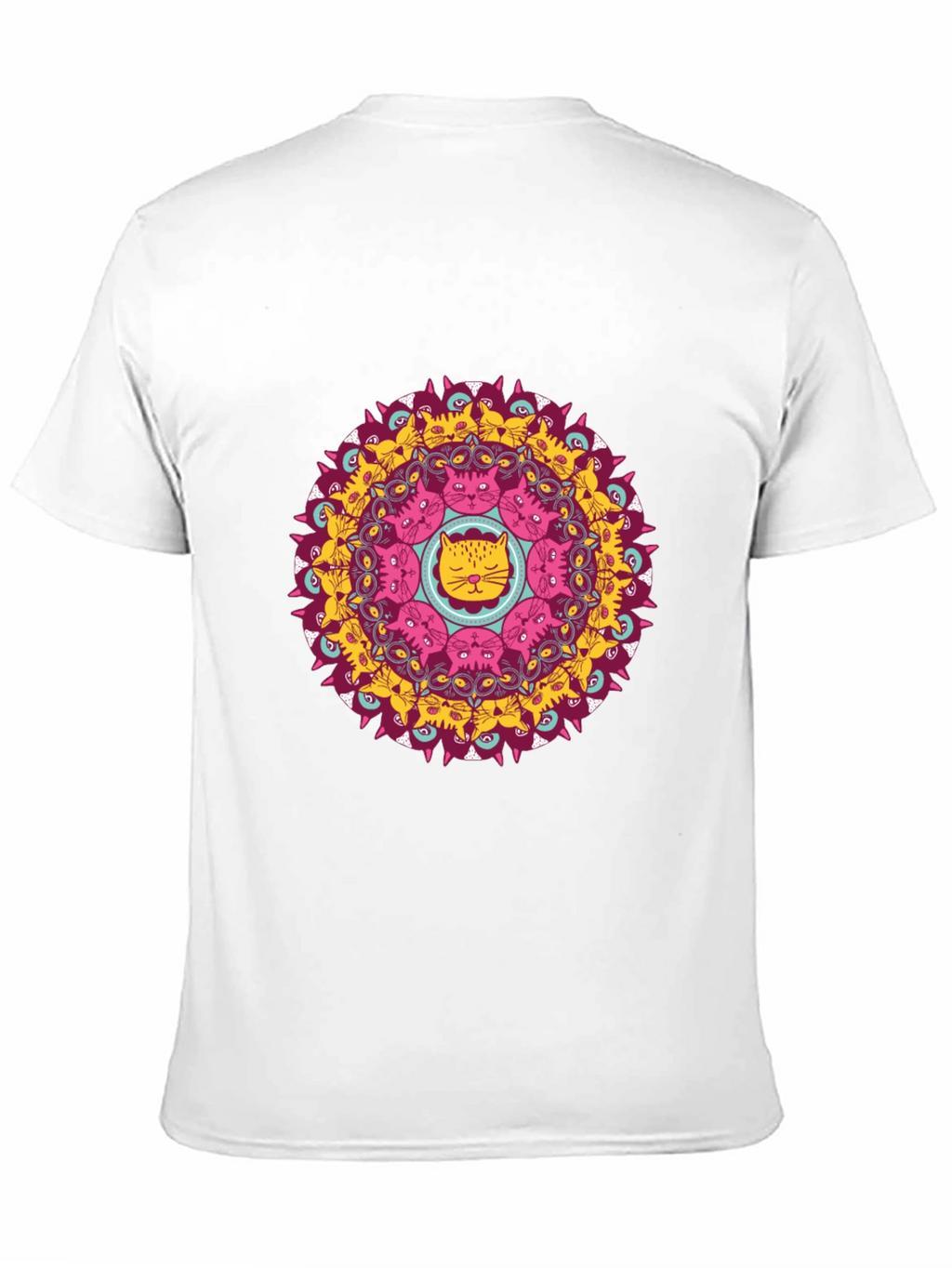 Cat Mandala Graphic Print Black T-Shirt