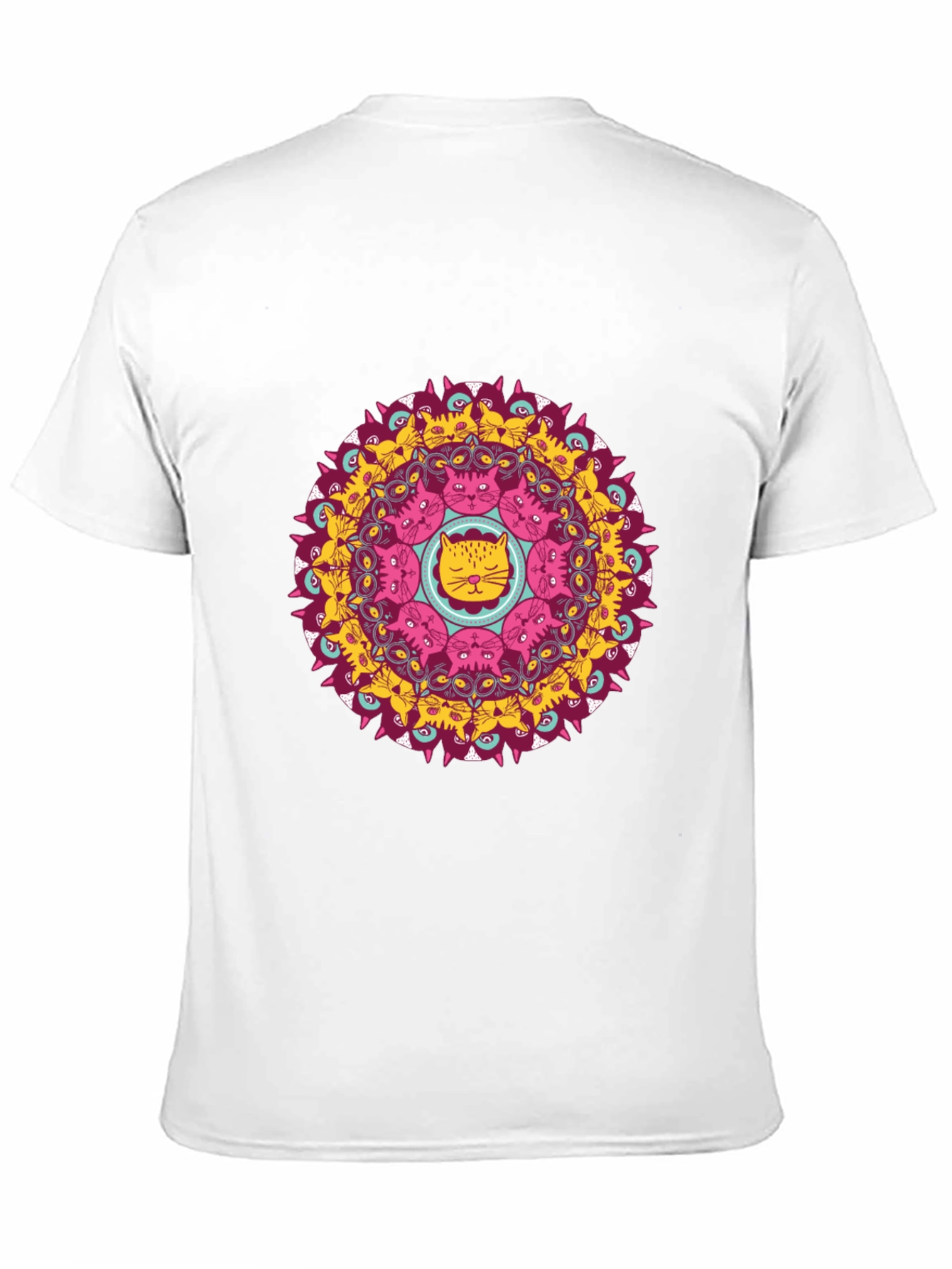 Cat Mandala Graphic Print Black T-Shirt