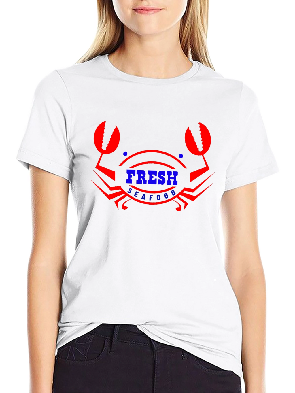 Fresh Seafood Graphic T-Shirt - Black Cotton Blend
