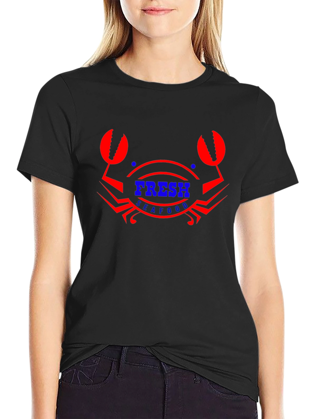 Fresh Seafood Graphic T-Shirt - Black Cotton Blend