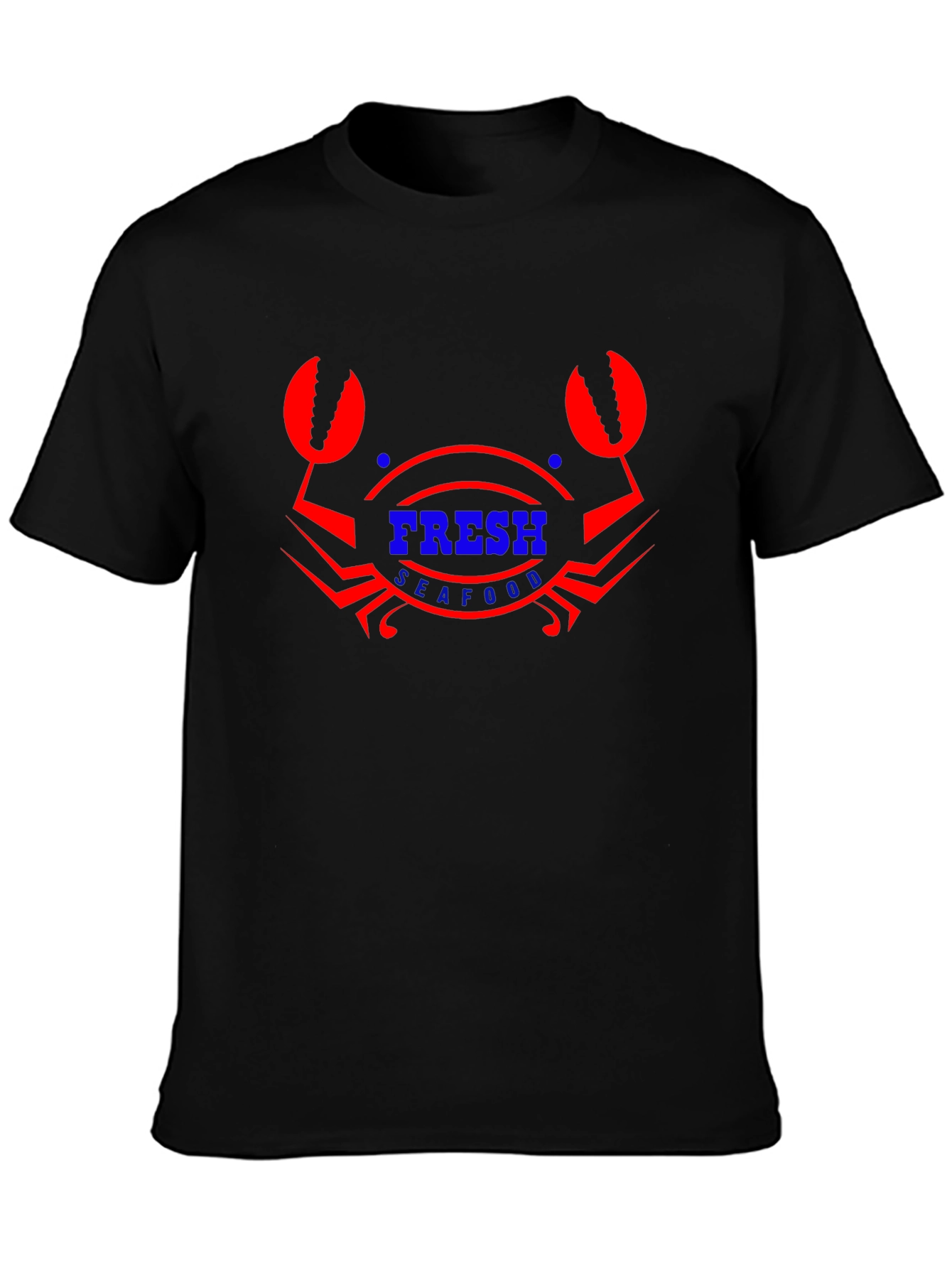 Fresh Seafood Graphic T-Shirt - Black Cotton Blend