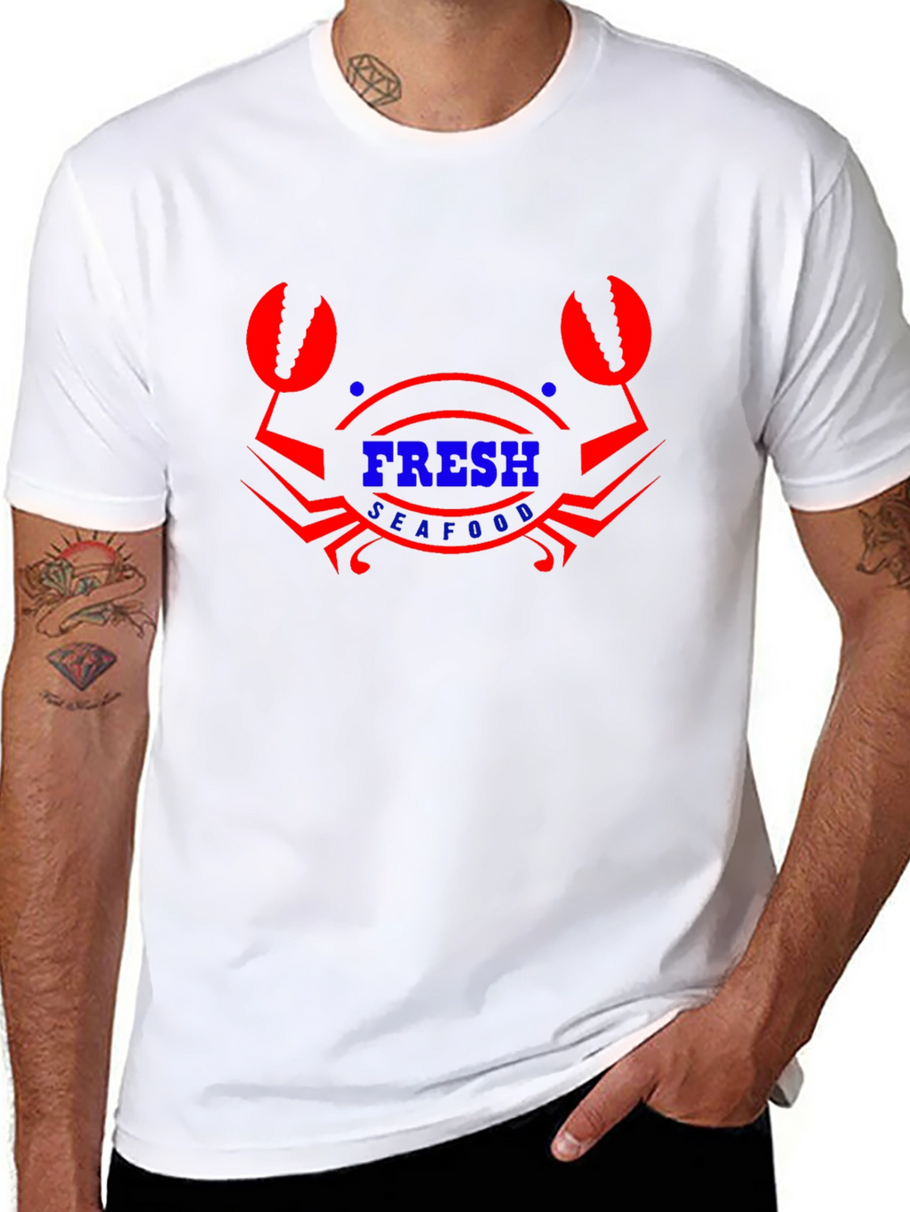 Fresh Seafood Graphic T-Shirt - Black Cotton Blend