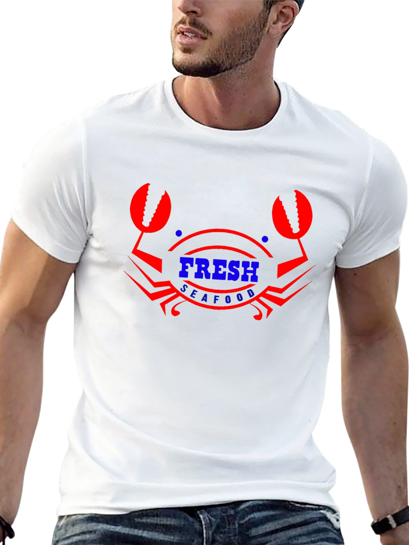 Fresh Seafood Graphic T-Shirt - Black Cotton Blend