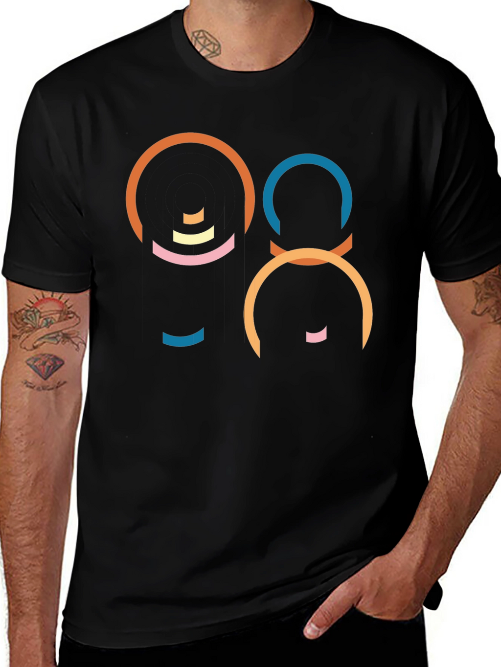 Abstract Geometric Graphic Black T-Shirt