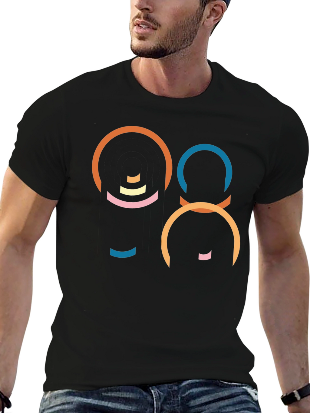 Abstract Geometric Graphic Black T-Shirt