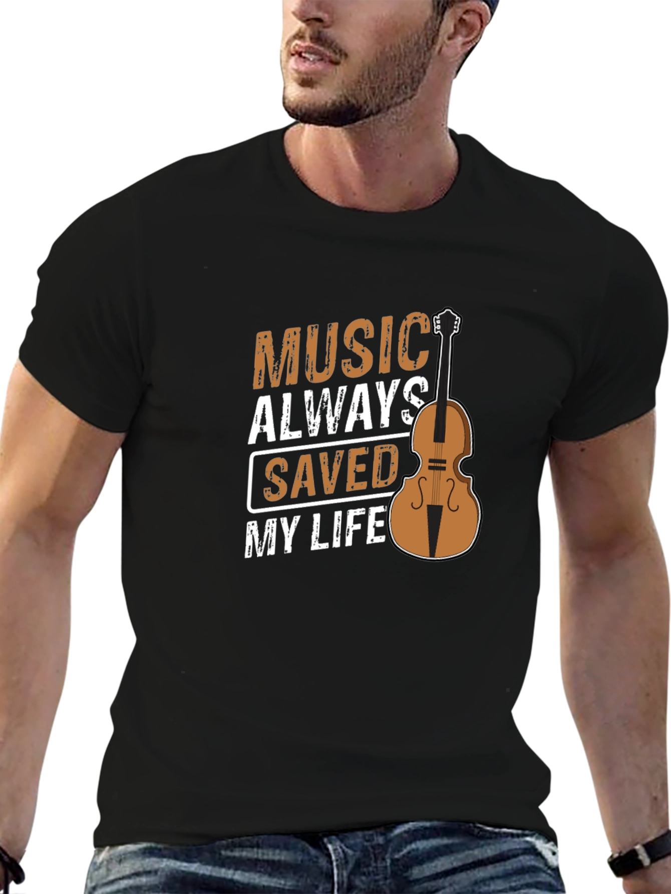 Music Saved My Life T-Shirt - Black Short Sleeve Graphic Tee