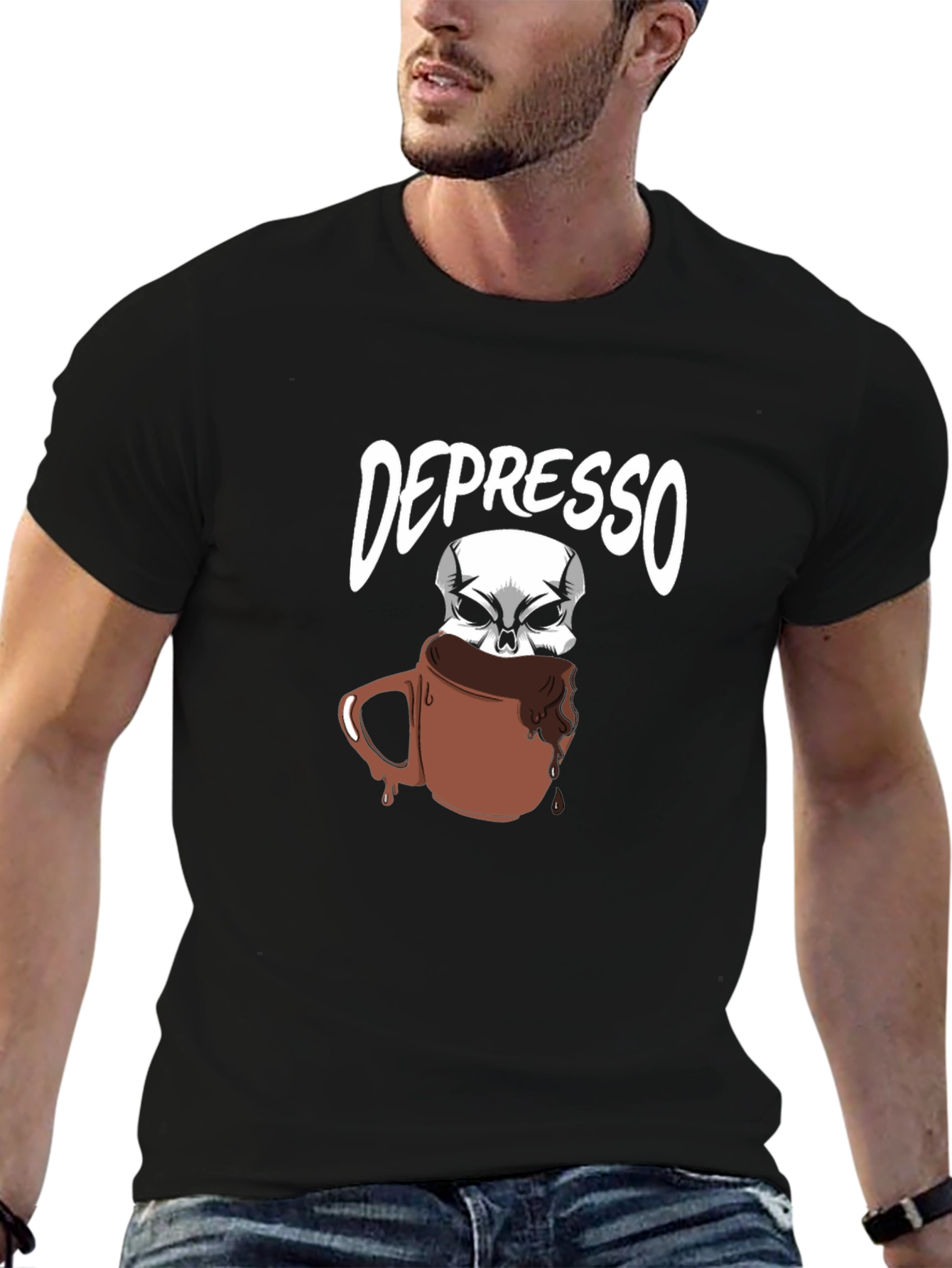 Depresso T-Shirt - Funny Skull Coffee Design