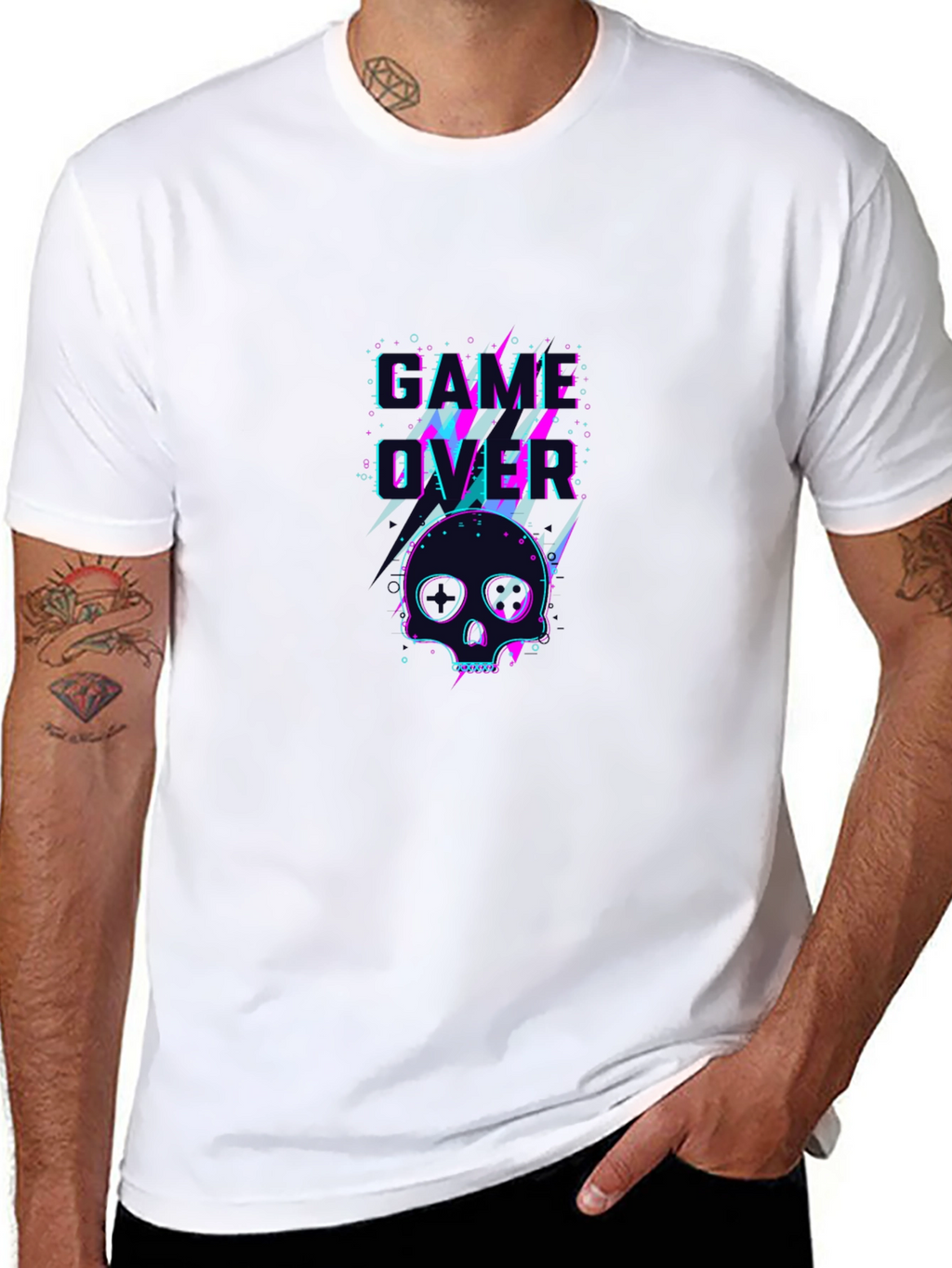 Game Over Skull Graphic Tee - Black