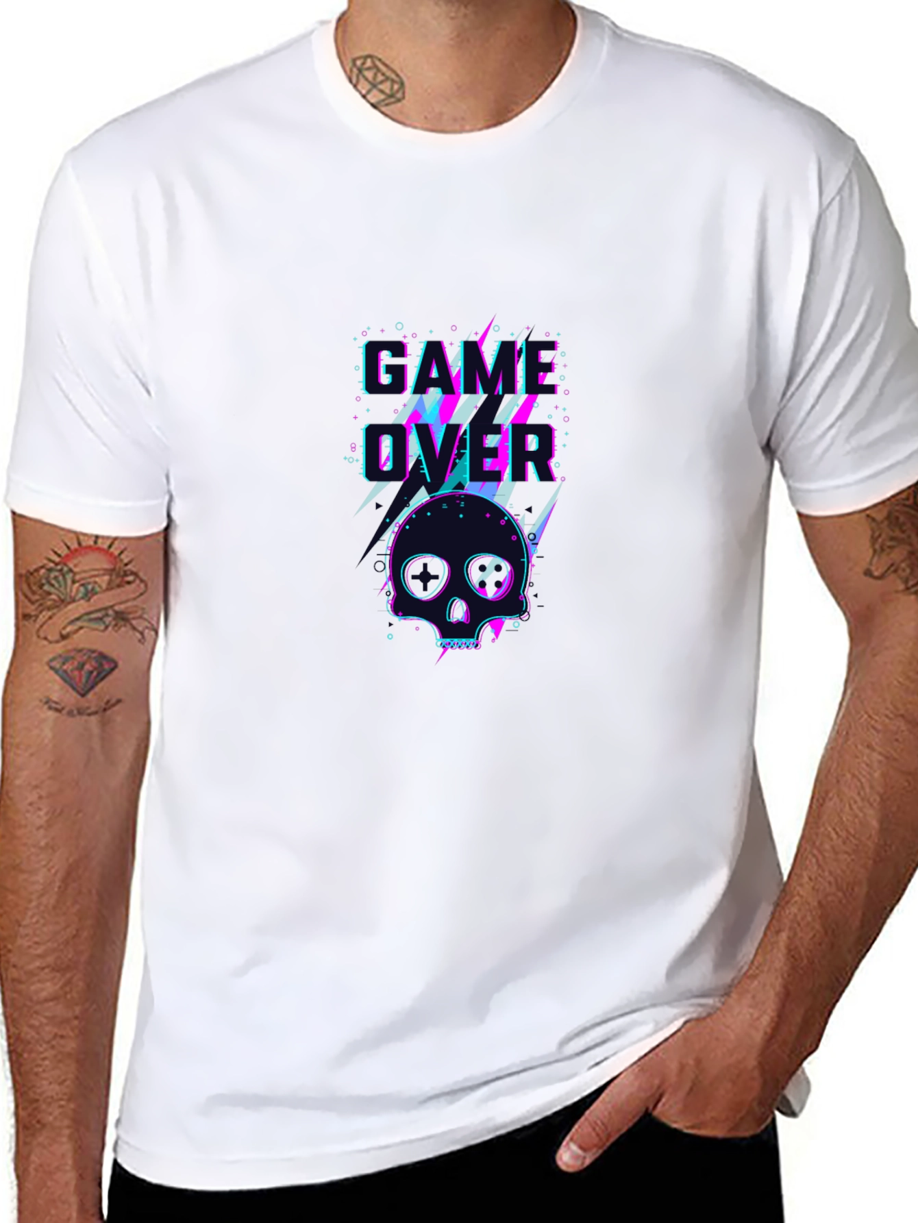 Game Over Skull Graphic Tee - Black