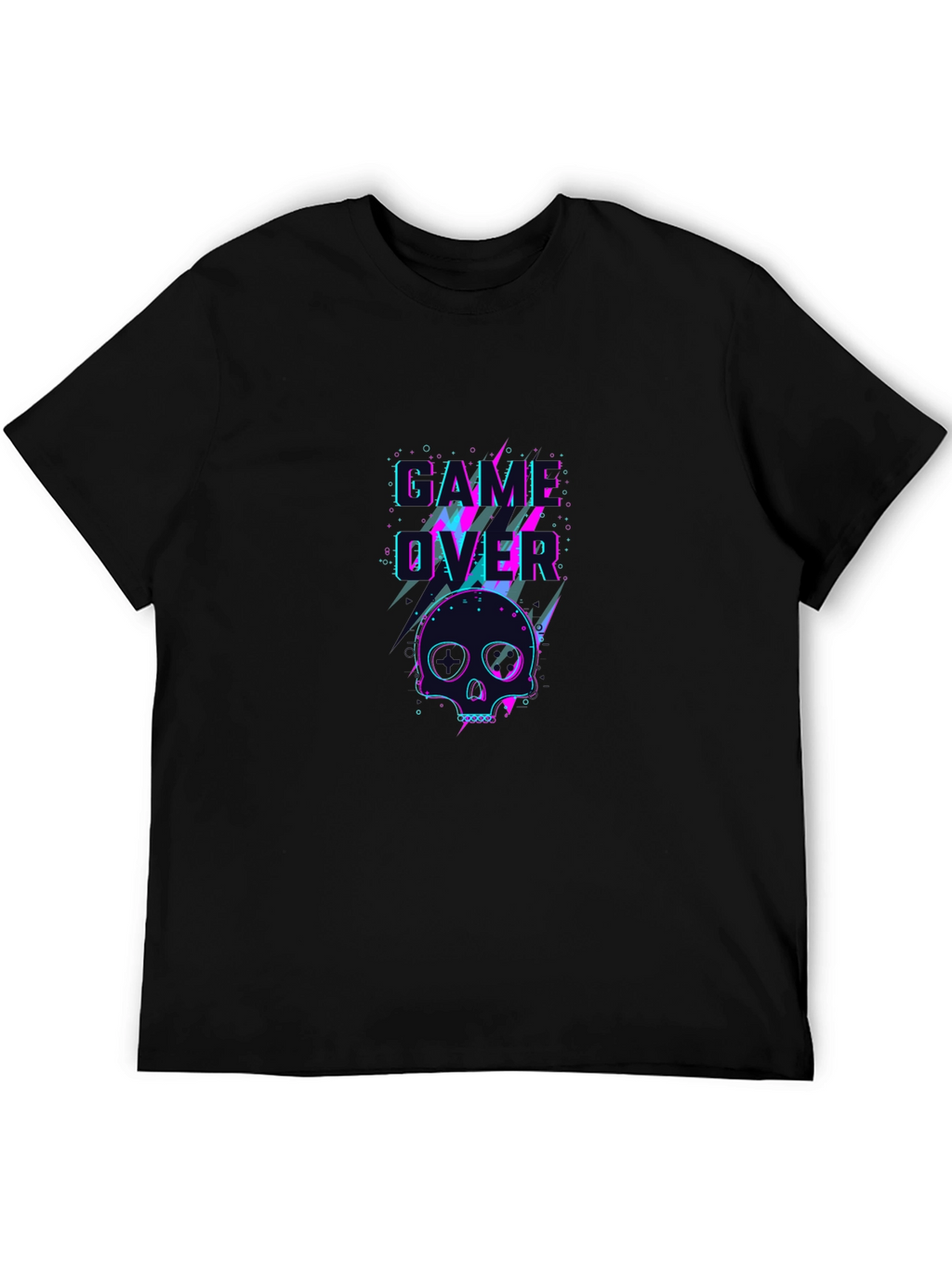 Game Over Skull Graphic Tee - Black
