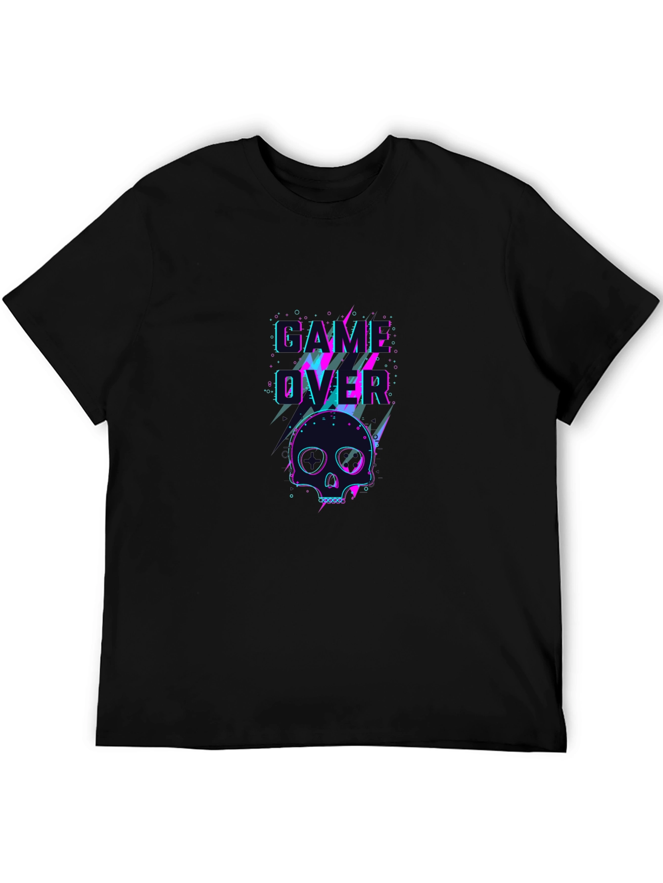 Game Over Skull Graphic Tee - Black