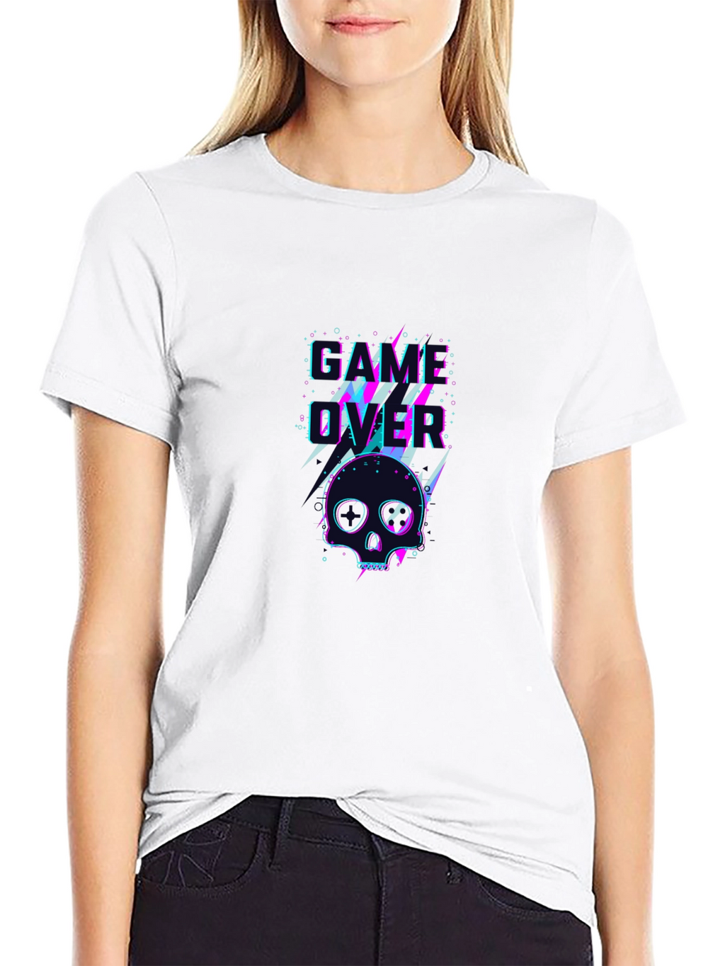 Game Over Skull Graphic Tee - Black