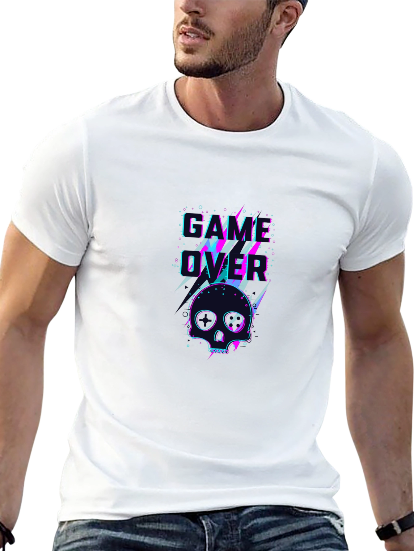 Game Over Skull Graphic Tee - Black