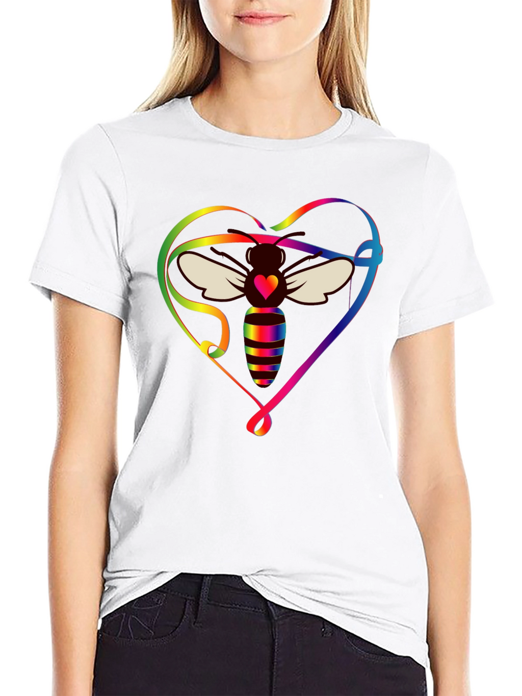 Rainbow Bee Heart Graphic T-Shirt