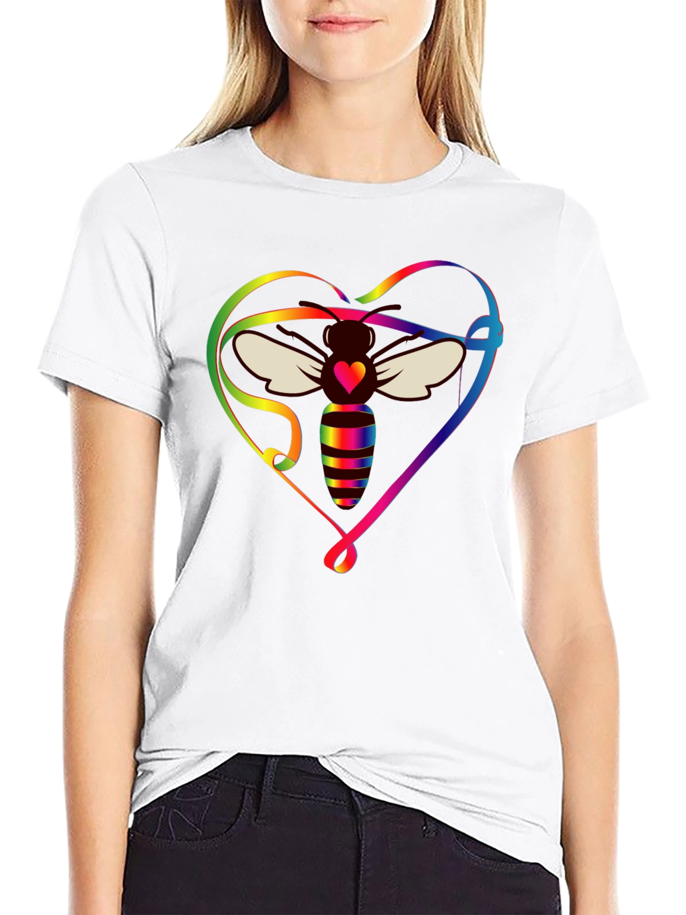 Rainbow Bee Heart Graphic T-Shirt