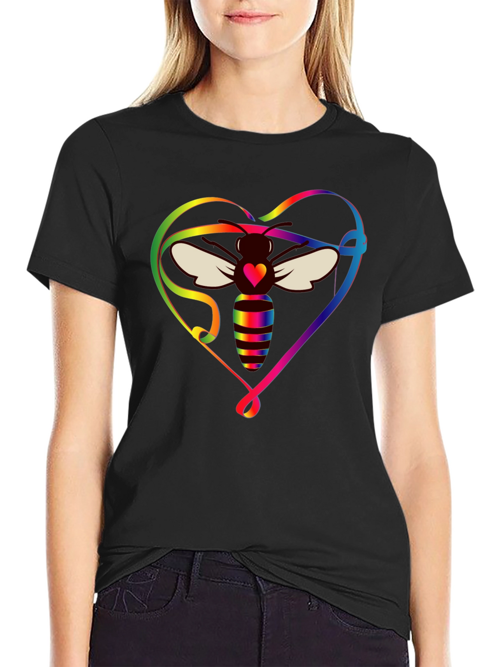 Rainbow Bee Heart Graphic T-Shirt