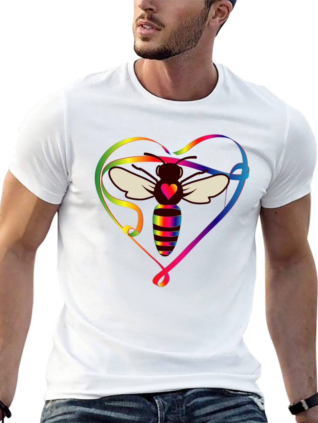 Rainbow Bee Heart Graphic T-Shirt