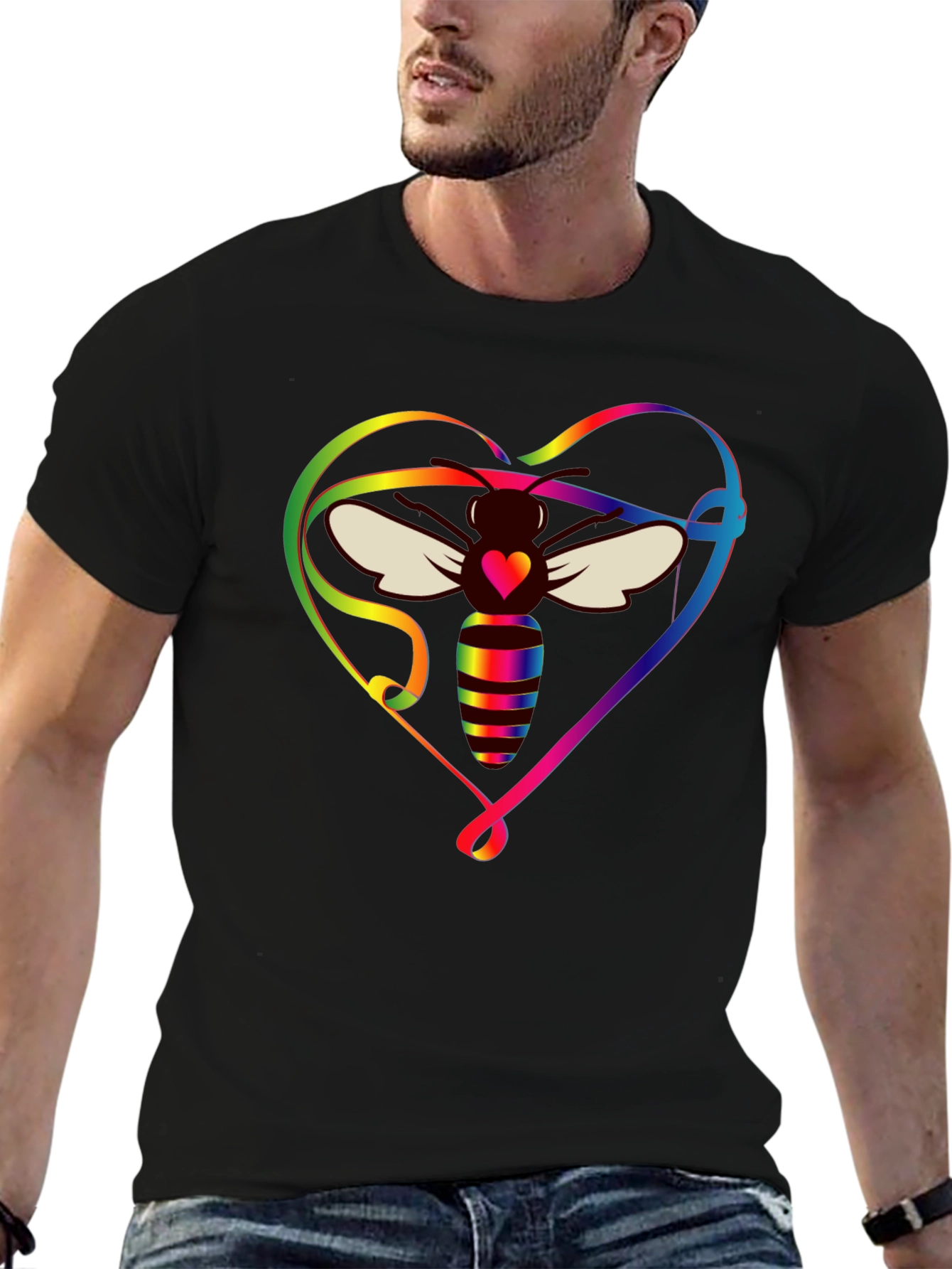 Rainbow Bee Heart Graphic T-Shirt
