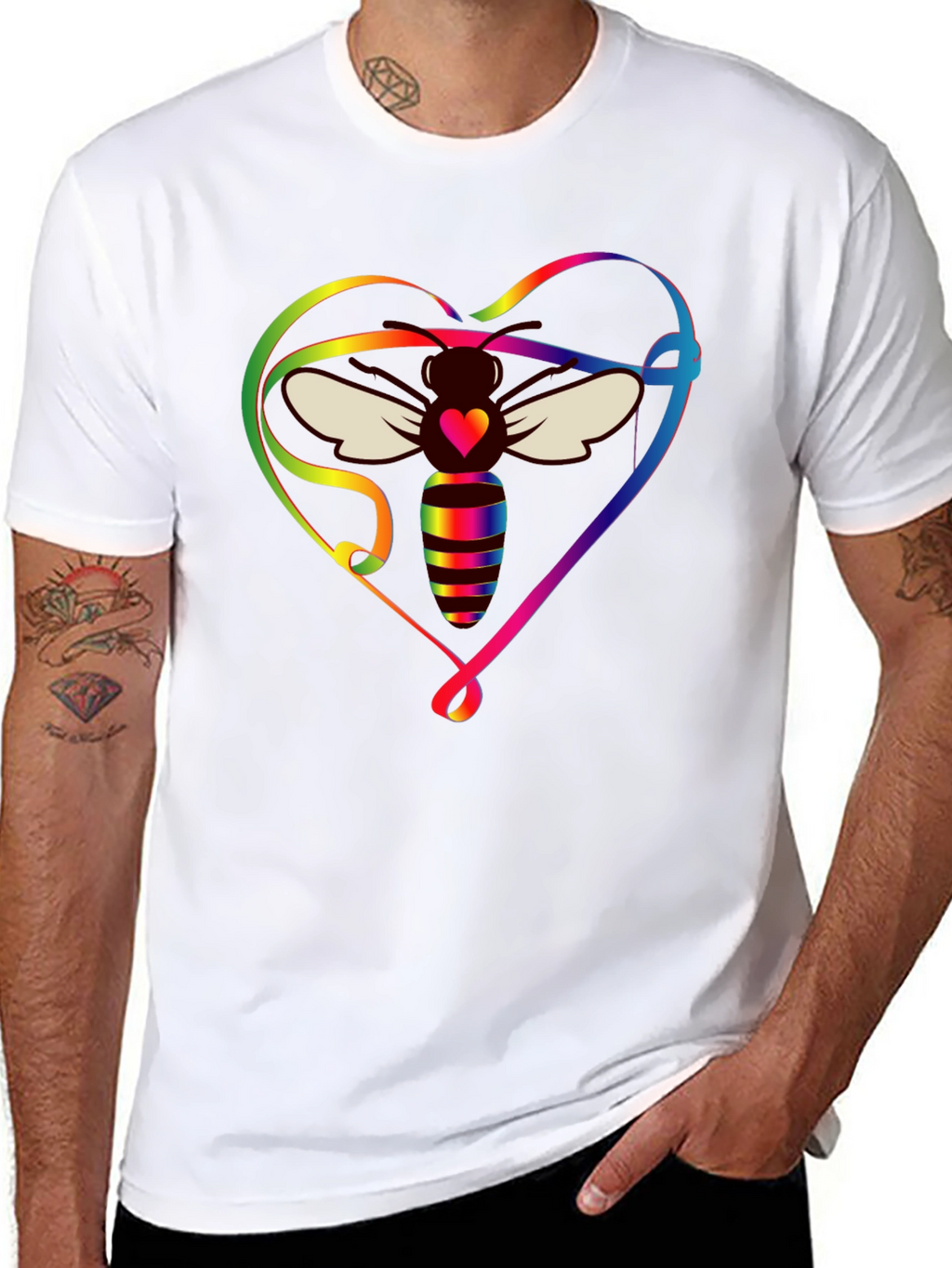 Rainbow Bee Heart Graphic T-Shirt