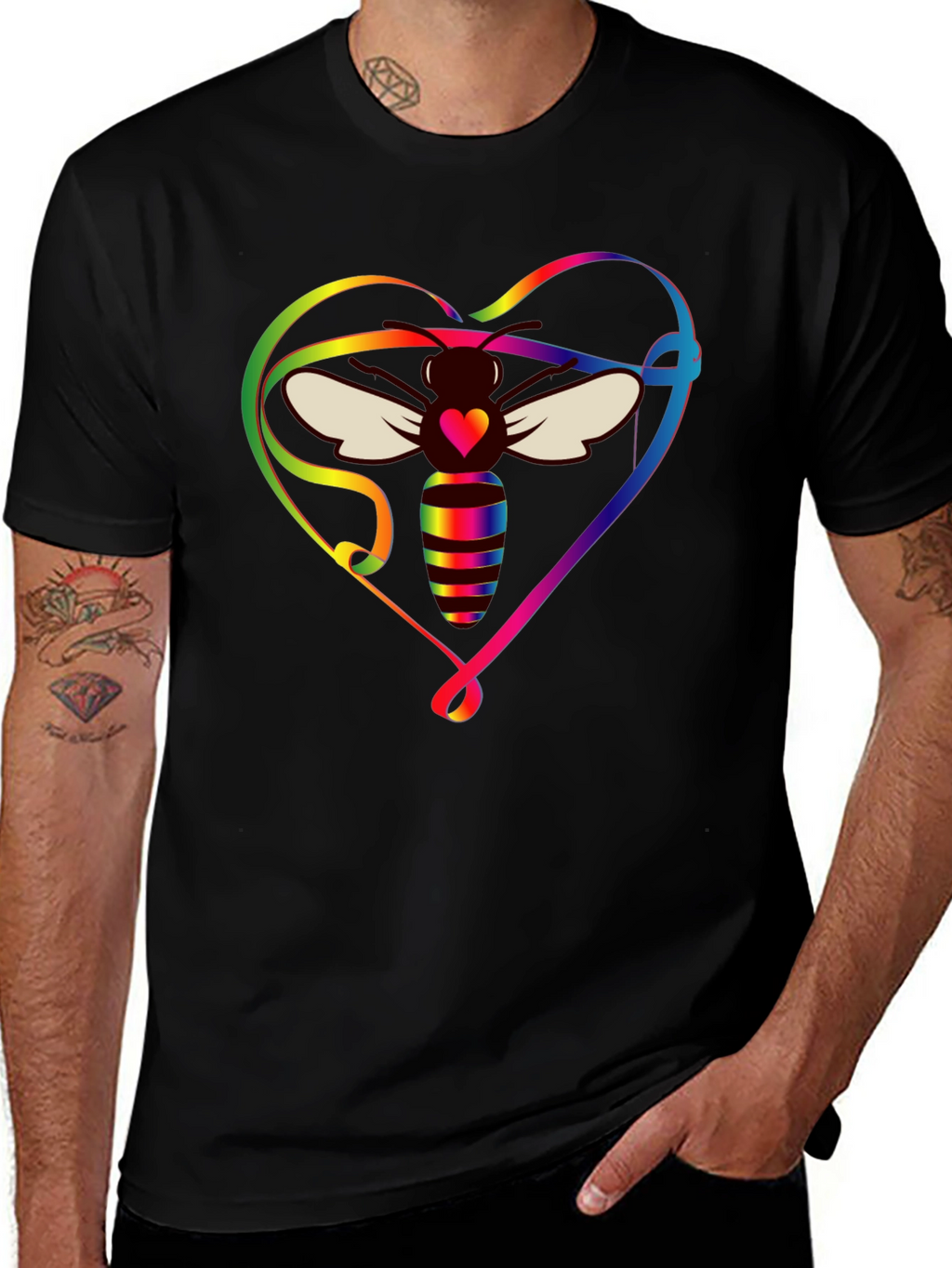 Rainbow Bee Heart Graphic T-Shirt
