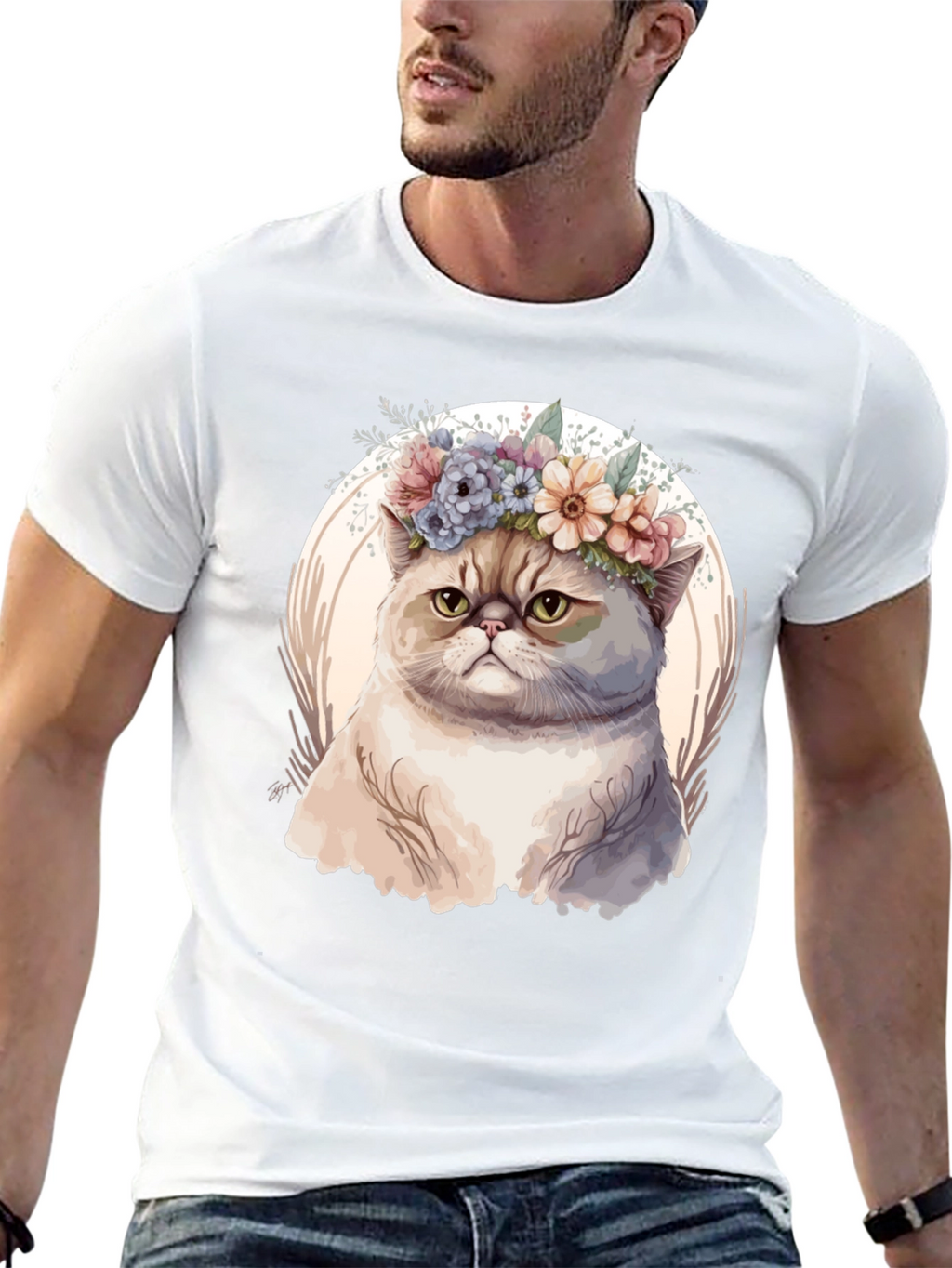 Floral Crown Cat Graphic Tee - Unique Design
