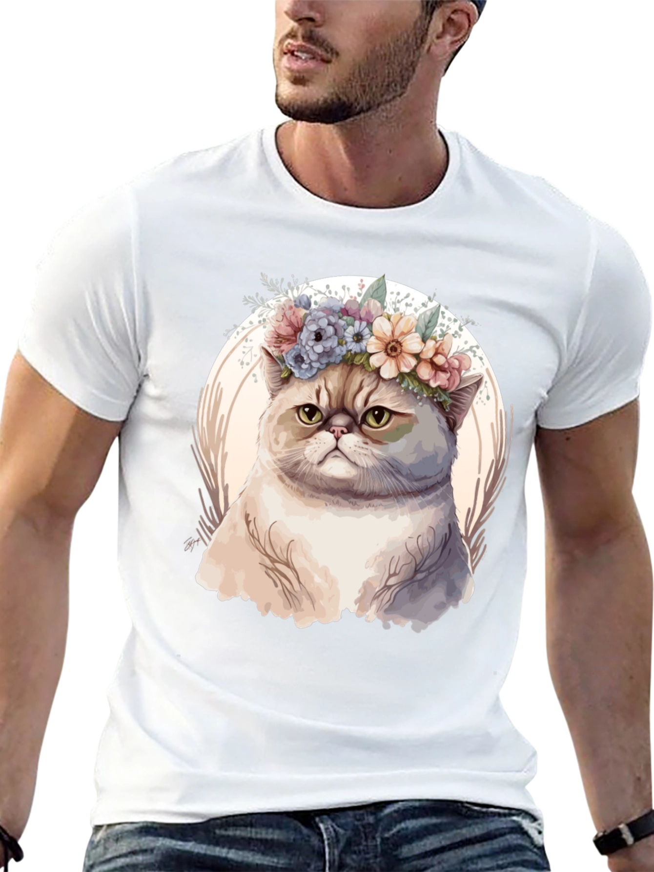 Floral Crown Cat Graphic Tee - Unique Design