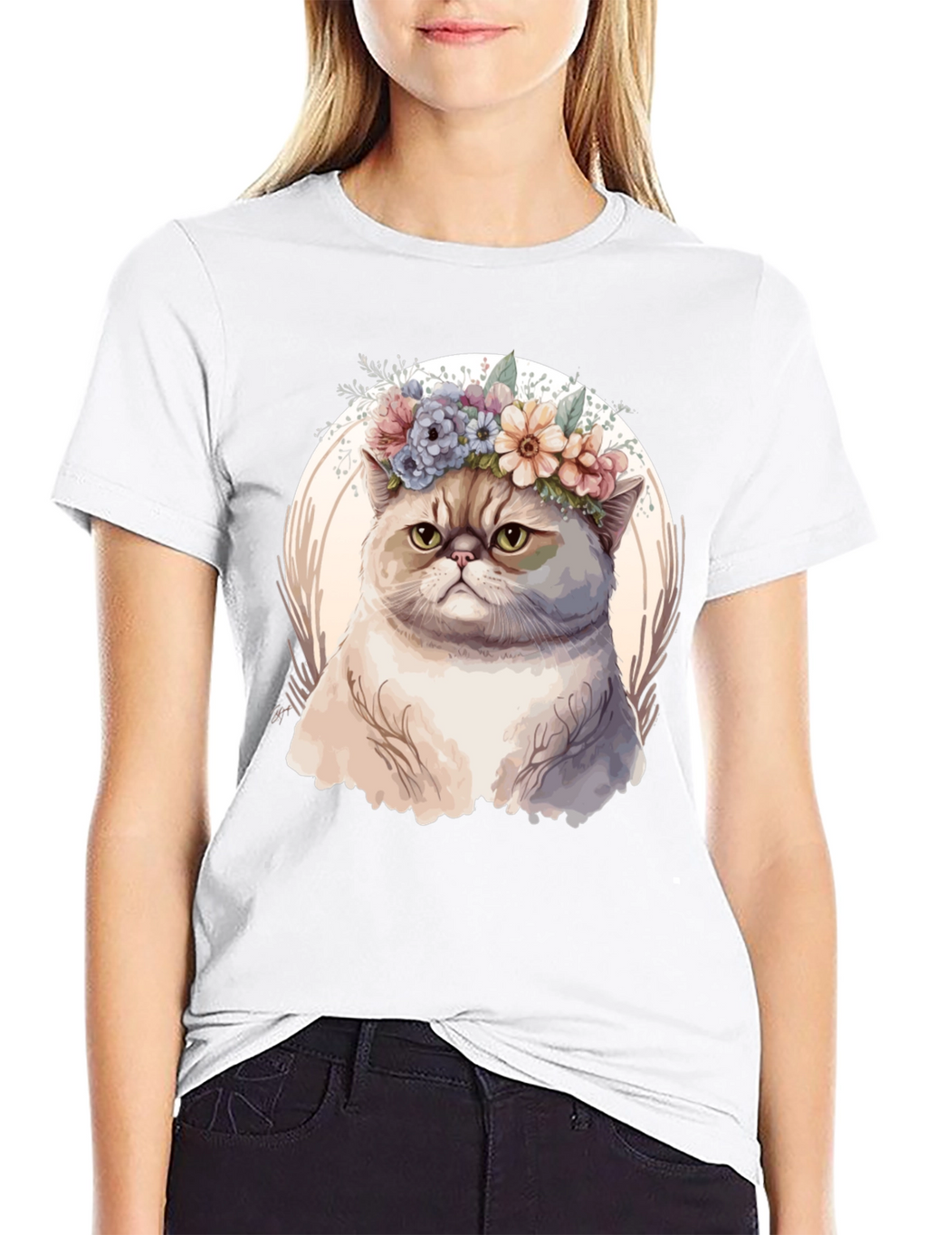 Floral Crown Cat Graphic Tee - Unique Design