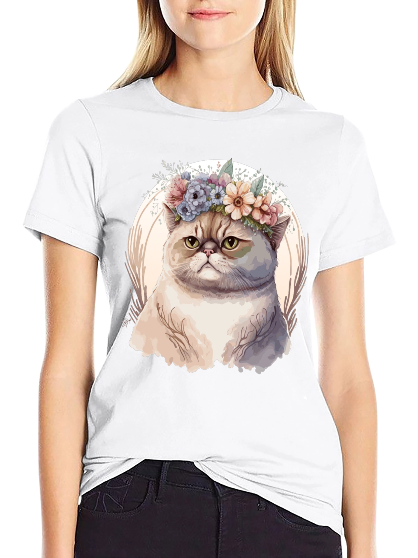 Floral Crown Cat Graphic Tee - Unique Design