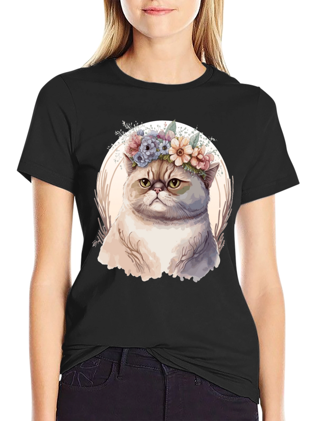 Floral Crown Cat Graphic Tee - Unique Design