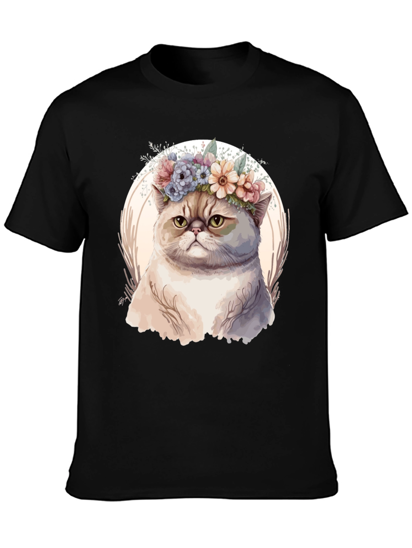 Floral Crown Cat Graphic Tee - Unique Design