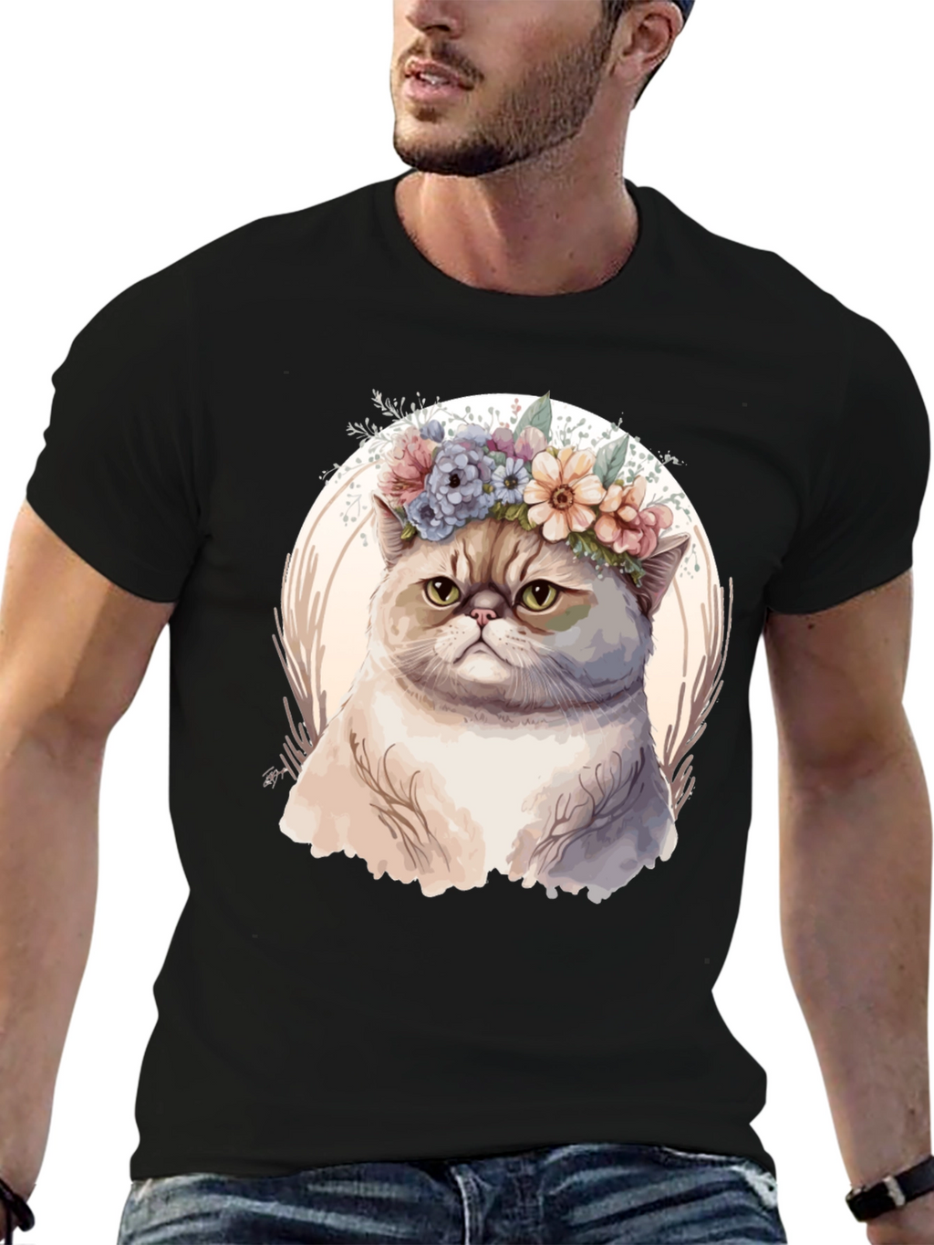 Floral Crown Cat Graphic Tee - Unique Design
