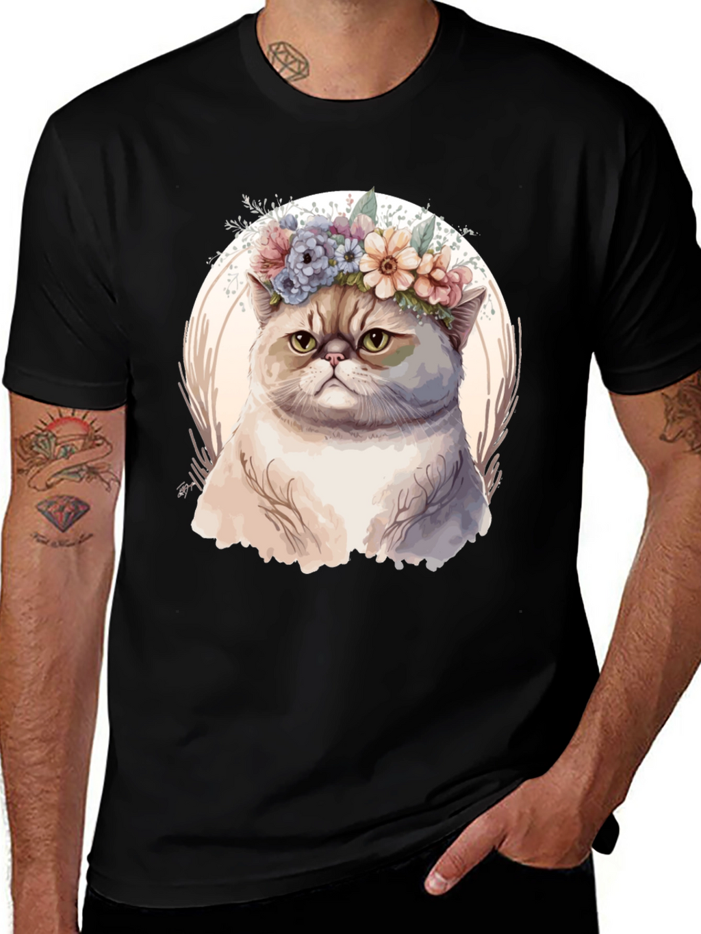 Floral Crown Cat Graphic Tee - Unique Design