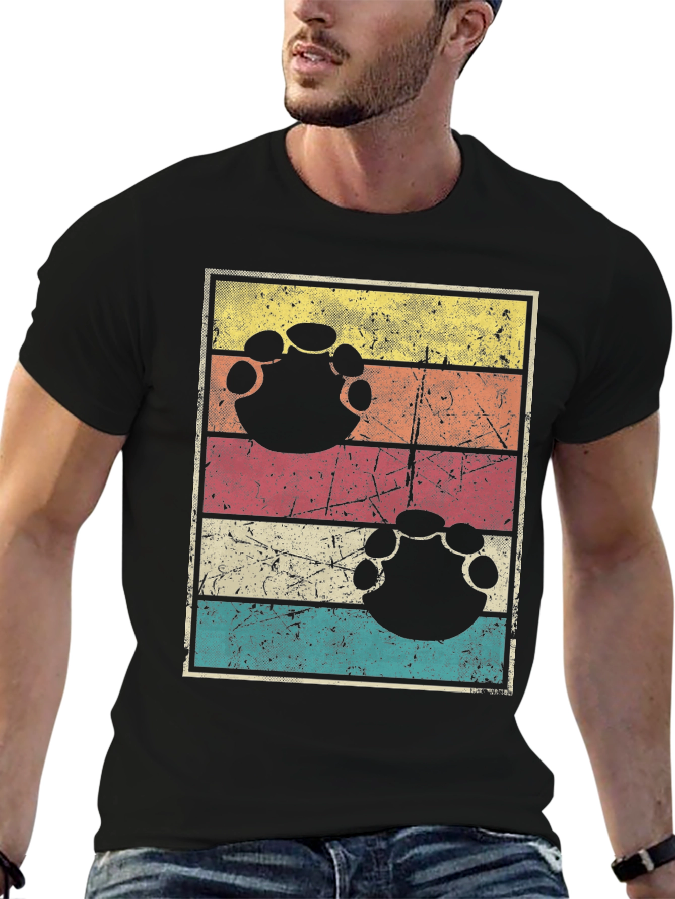 Retro Bigfoot Paw Print T-Shirt