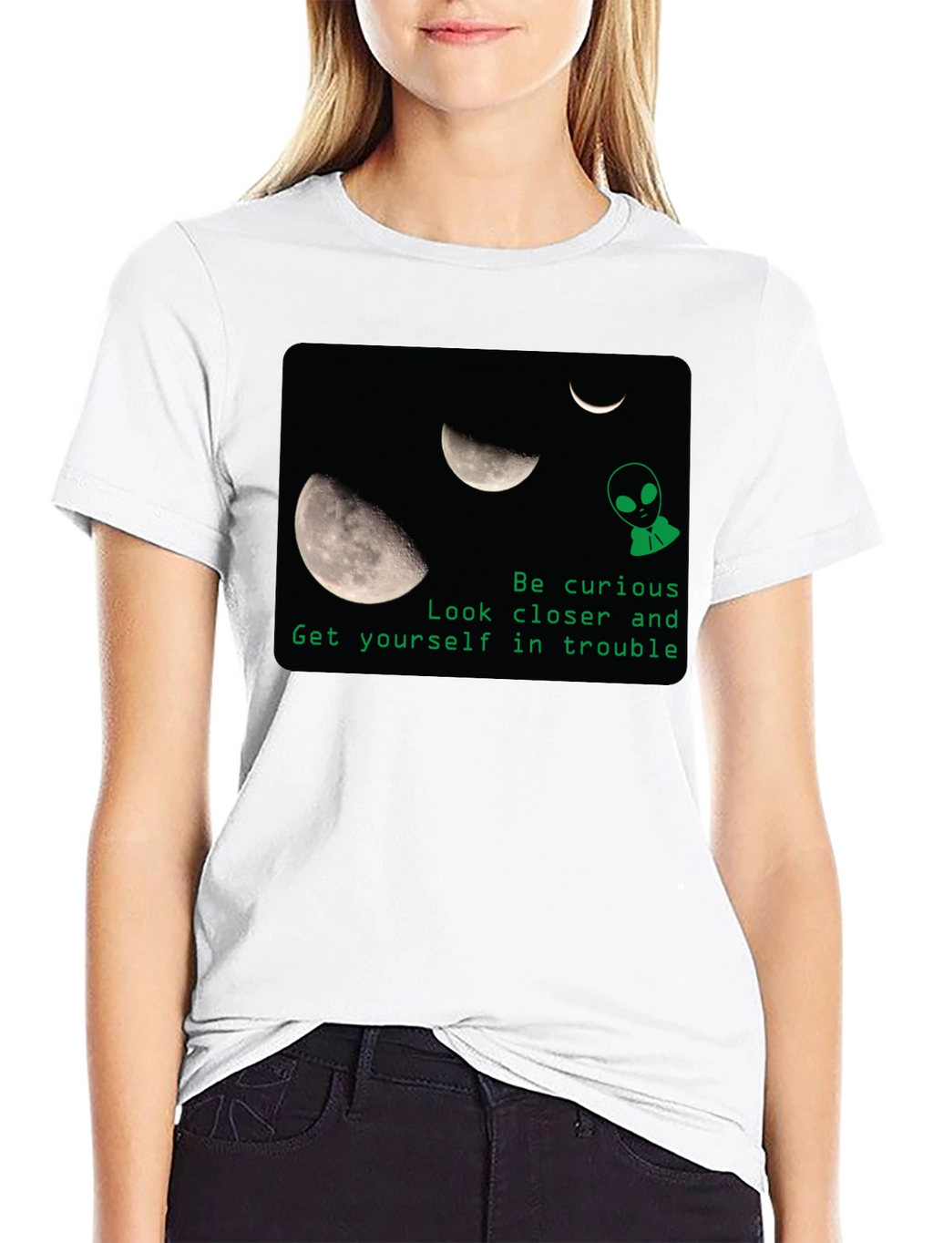Curious Alien Moon Graphic T-Shirt