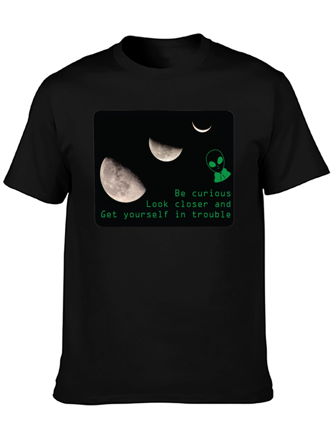 Curious Alien Moon Graphic T-Shirt