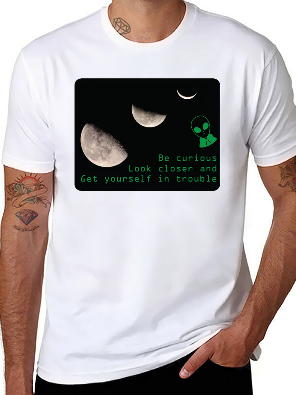 Curious Alien Moon Graphic T-Shirt