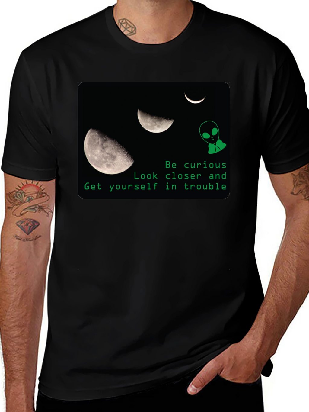 Curious Alien Moon Graphic T-Shirt
