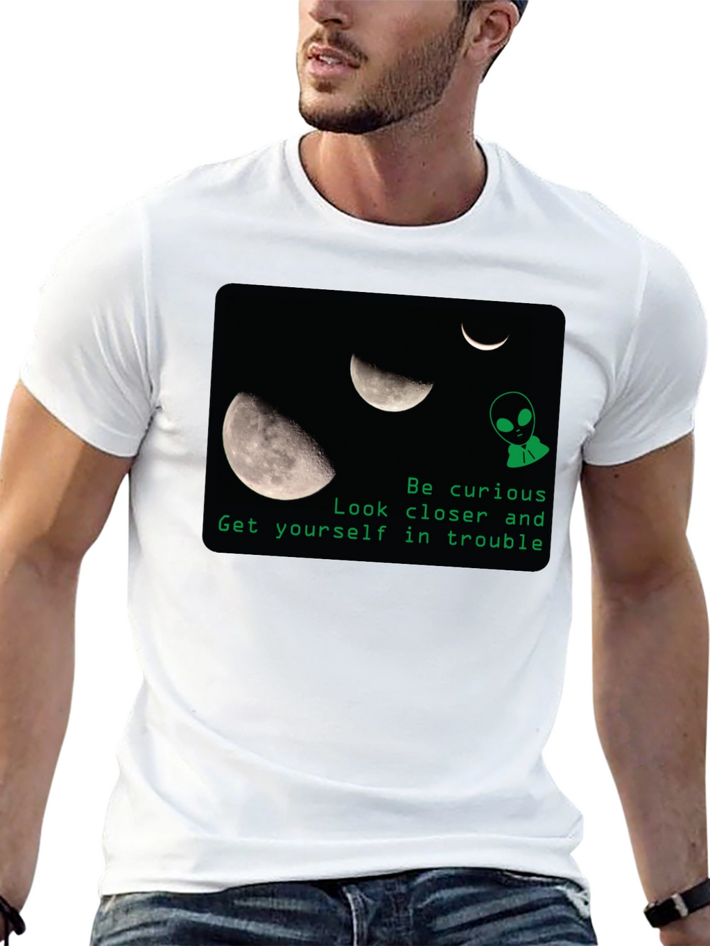 Curious Alien Moon Graphic T-Shirt