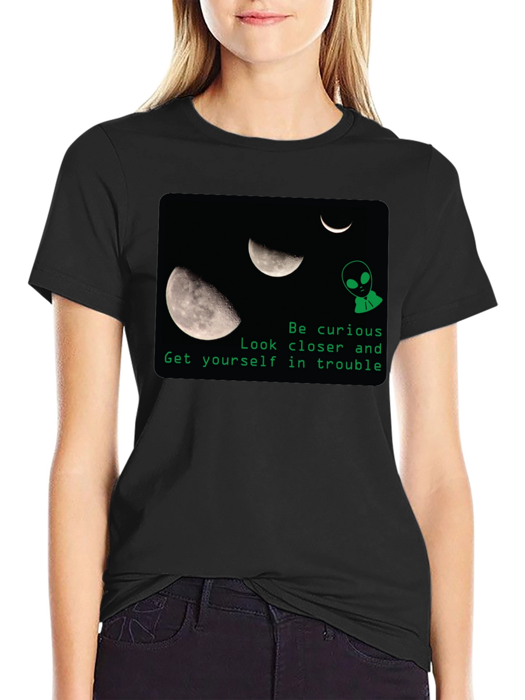 Curious Alien Moon Graphic T-Shirt