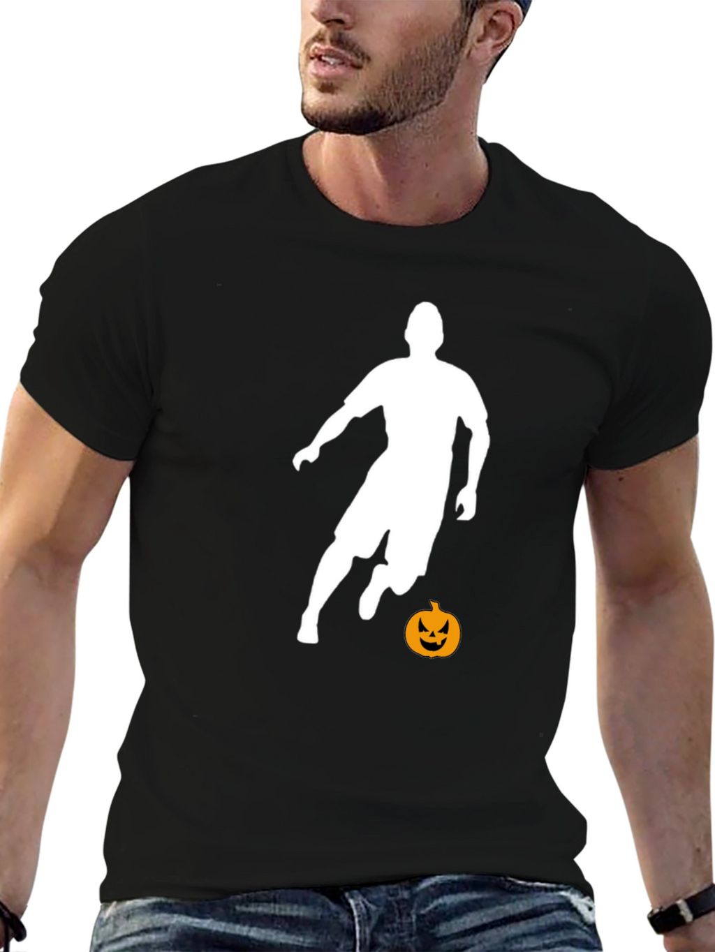Halloween Soccer Player Black T-Shirt