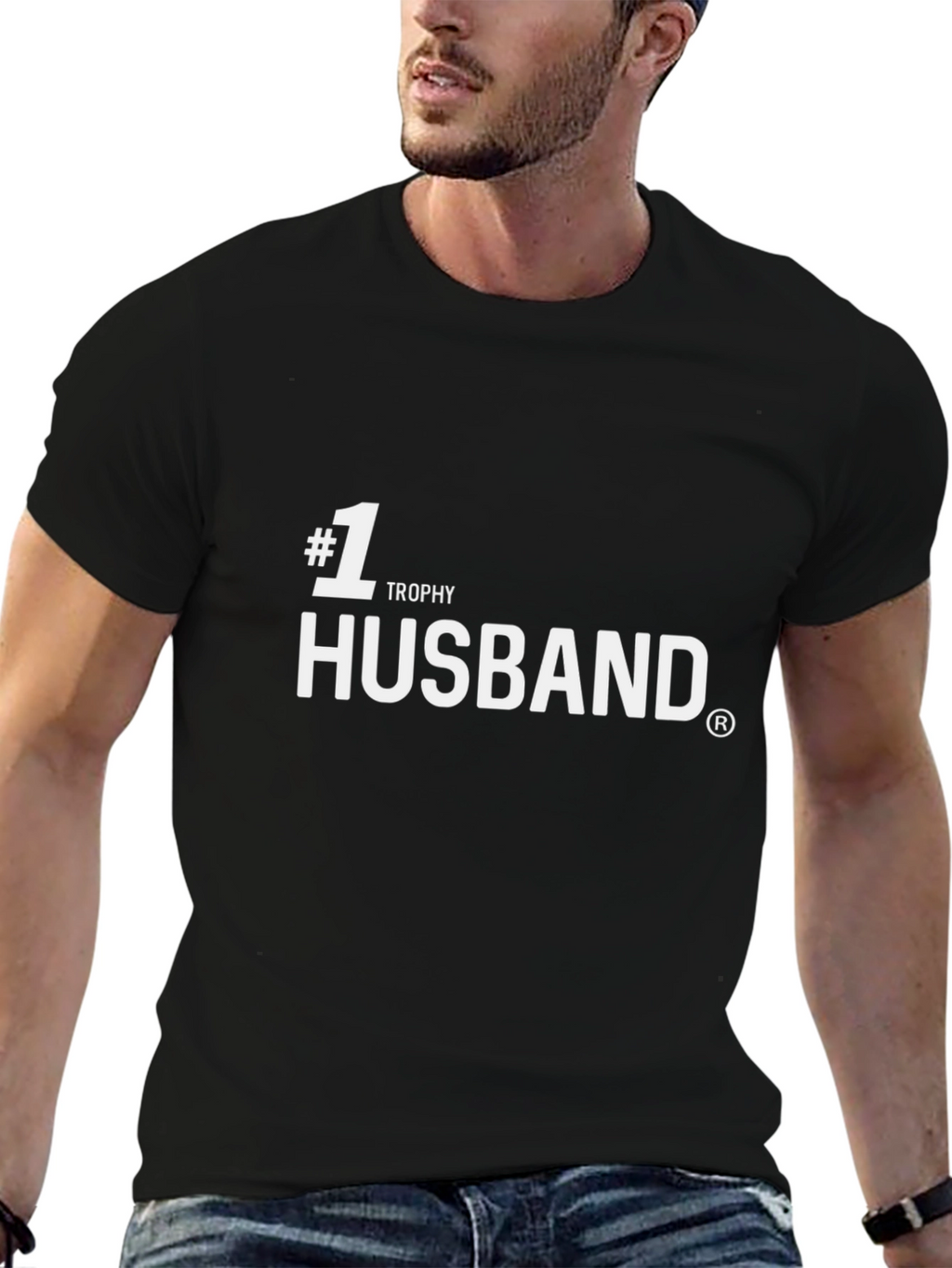 #1 Trophy Husband Black Graphic Tee Shirt