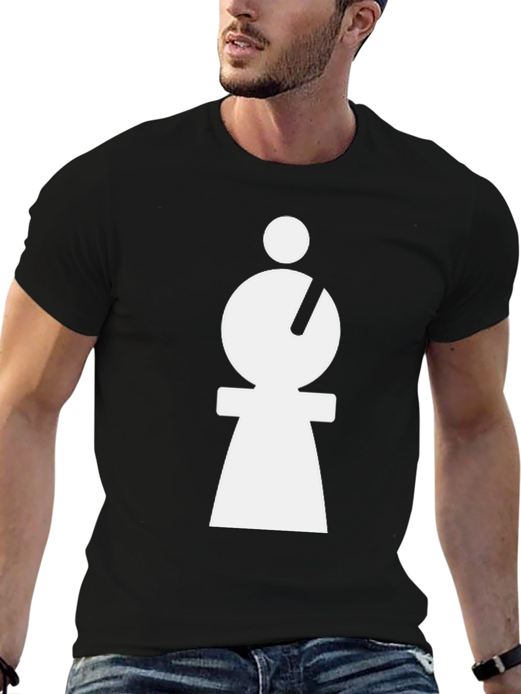 Abstract Minimalist White Figure on Black T-Shirt