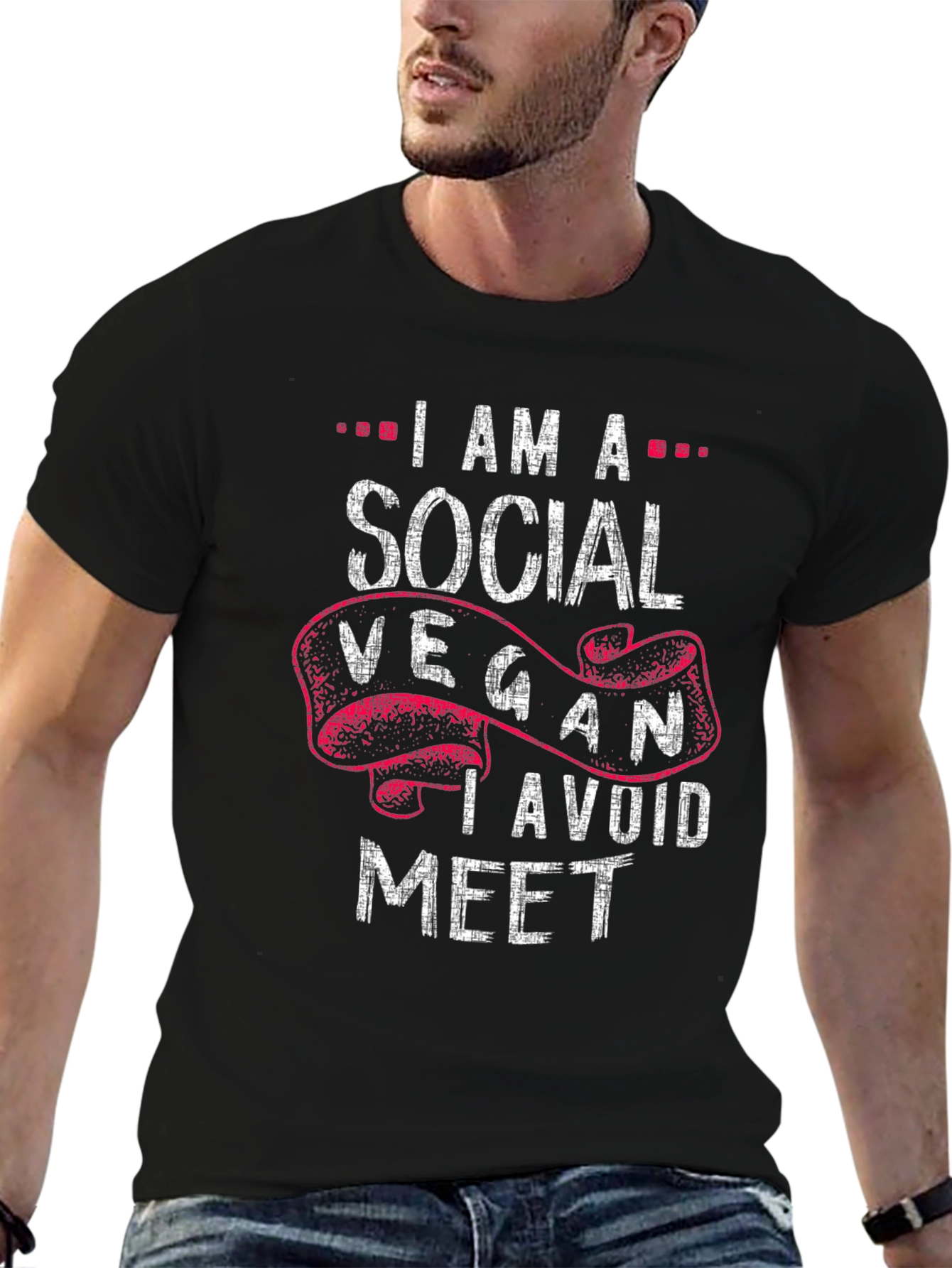 Social Vegan Graphic T-Shirt - Avoid Meet Pun