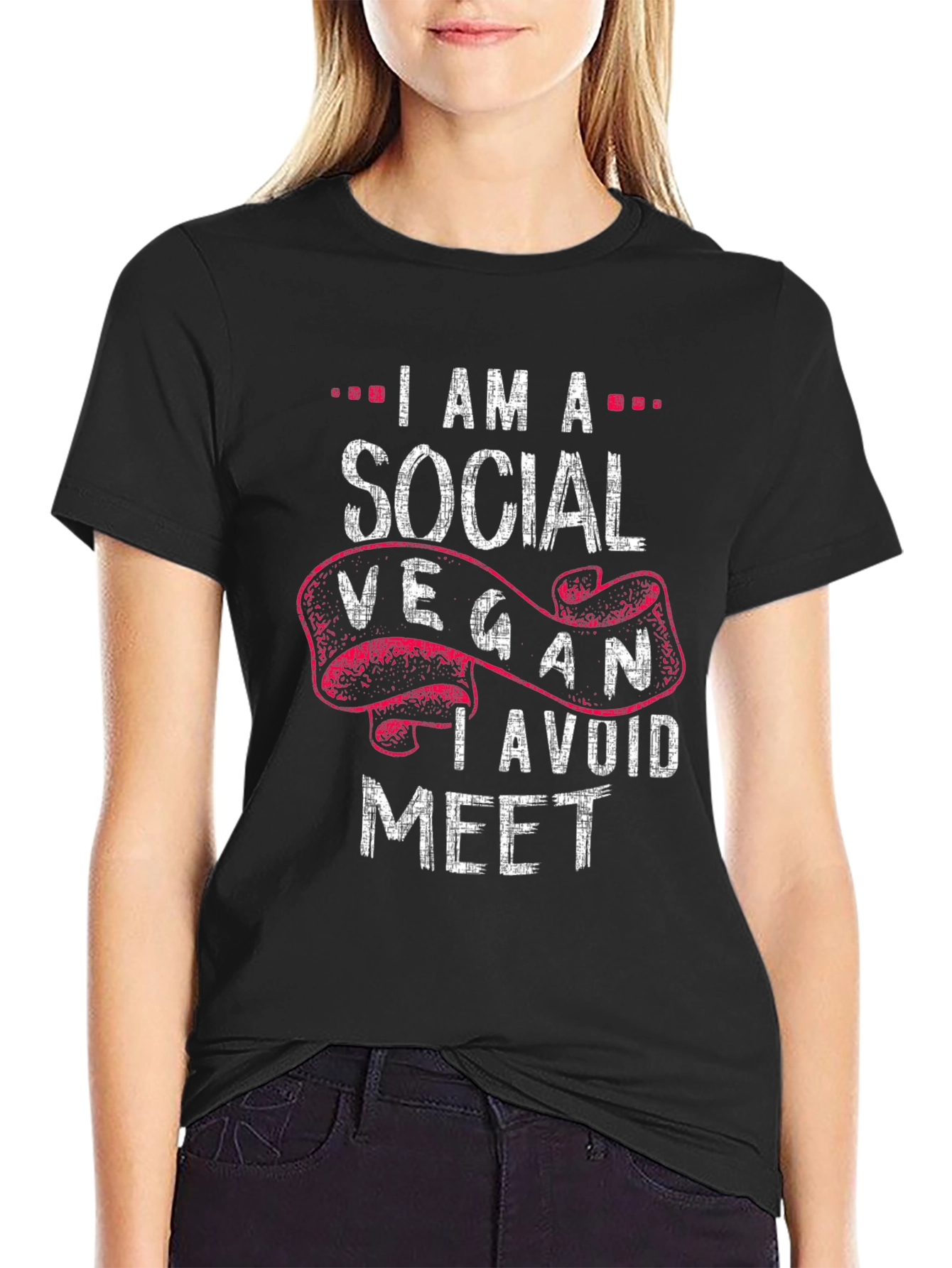 Social Vegan Graphic T-Shirt - Avoid Meet Pun