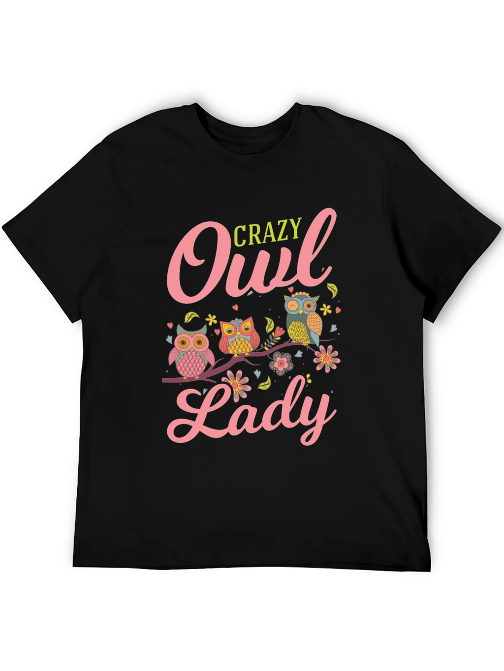 Crazy Owl Lady T-Shirt - Black Cotton Tee