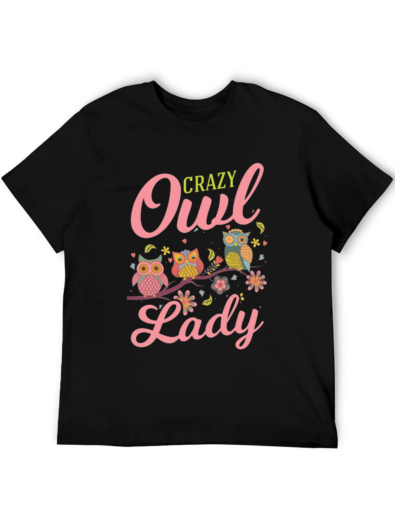 Crazy Owl Lady T-Shirt - Black Cotton Tee