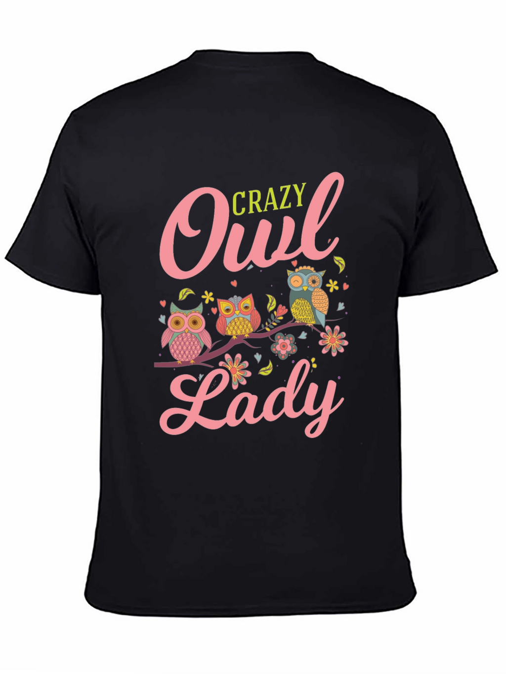 Crazy Owl Lady T-Shirt - Black Cotton Tee
