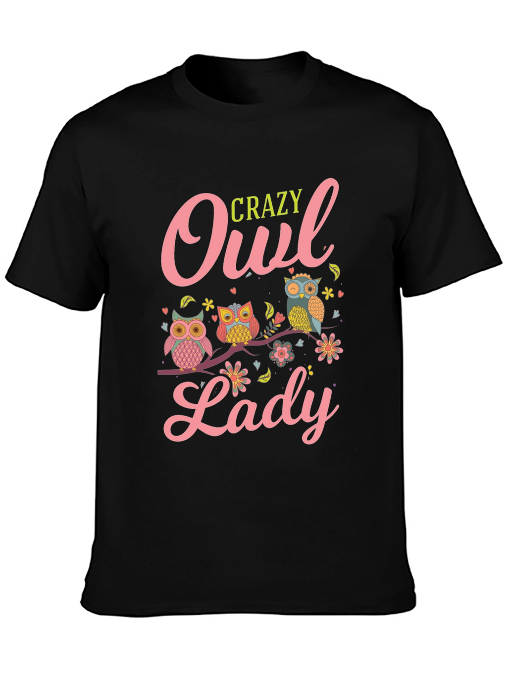 Crazy Owl Lady T-Shirt - Black Cotton Tee