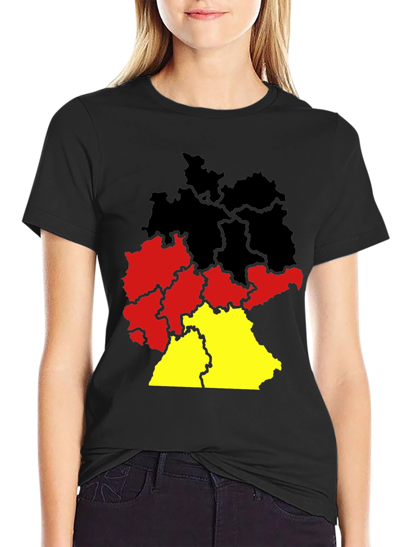 Germany Map T-Shirt - Black Tee with German Flag Colors