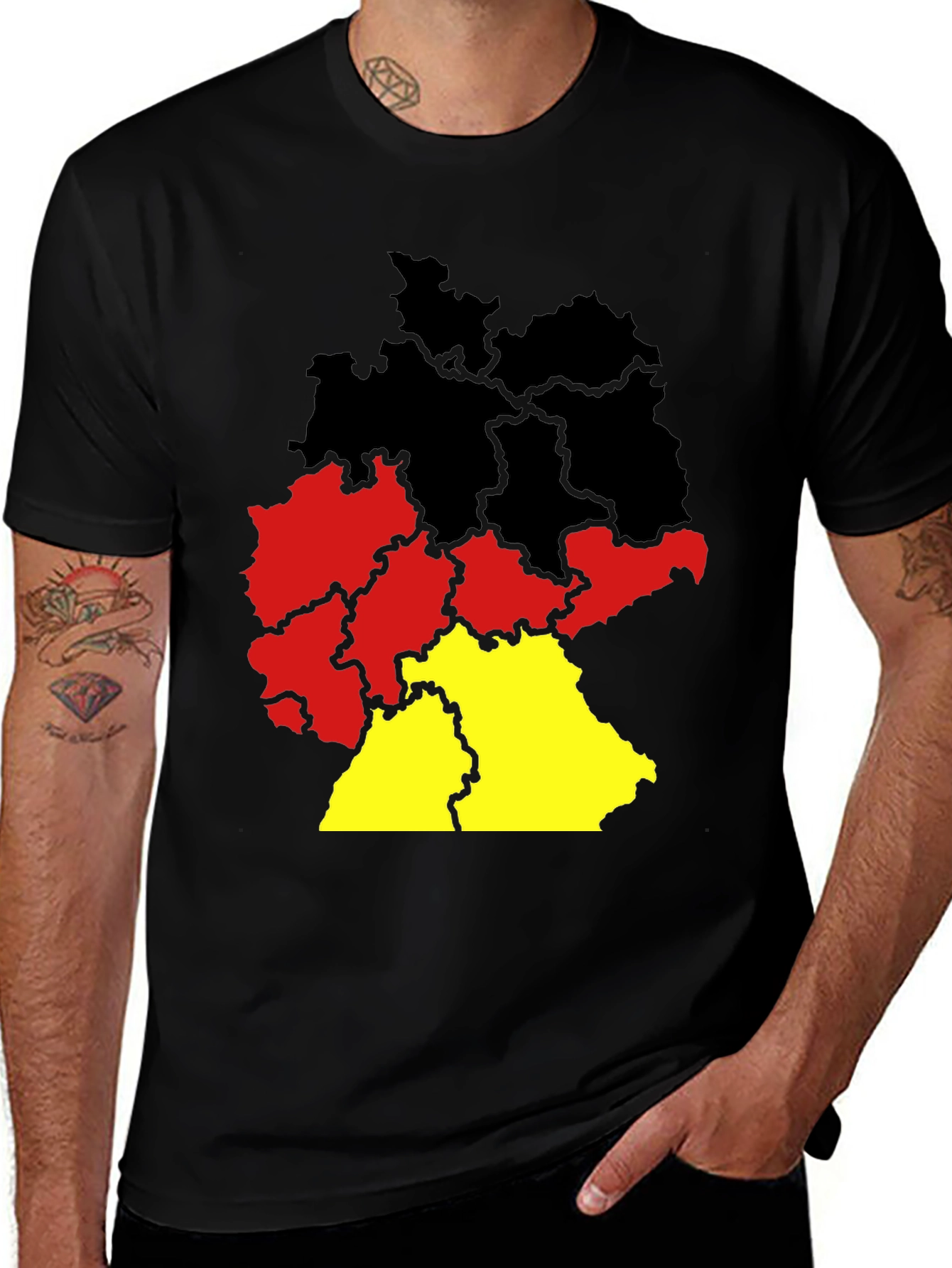Germany Map T-Shirt - Black Tee with German Flag Colors